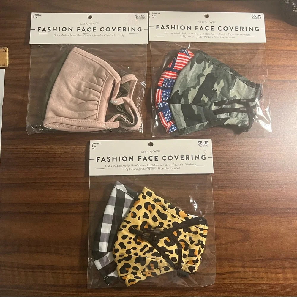 Fashion Face Covering American Plaid Cheetah Assorted Face Masks.